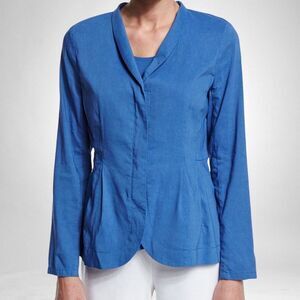 Eileen Fisher Organic Linen Blend Full Zip Lightweight Blazer Pockets Blue large